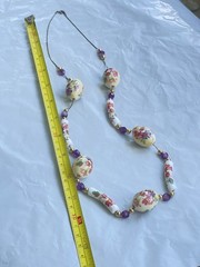 Vintage 13 Inch Colorful Polymer Clay Beaded Floral Necklace