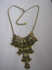1990s BISOU BISOU Green Crystal Bib Necklace, 18″ w/ Pull, Compare @ $69 on Etsy