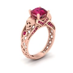 2Ct Gothic Pink Lab Created Ruby Skull Engagement Wedding 14k Rose Gold FN Ring