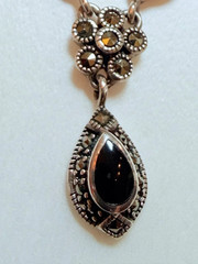 Vintage Black Onyx and Marcasite Sterling Silver Necklace