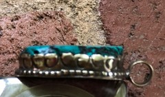 Vtg Lg Irregular Turquoise Pendant In Silvertone Setting