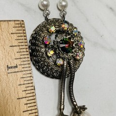 VINTAGE silver tone CRYSTAL AB rhinestone DROP NECKLACE chain SPARKLY Faux pearl