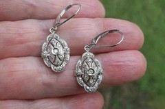 Art Deco Style Lab-Created Diamond Engagement Wedding 14K White Gold FN Earring