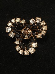 Lovely Vintage Signed M. JENT Black & Clear Rhinestone Pin/Brooch