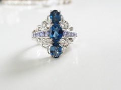 Vintage Sterling Silver 925 Heated London Blue Topaz Tanzanite Ring Size 8