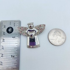 Vintage Angel Holding Heart Brooch Silver Tone Pink Rhinestone Guardian