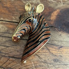 Vintage Signed MMA CINER Black Enamel and Rhinestone ZEBRA Pin Brooch – MINT