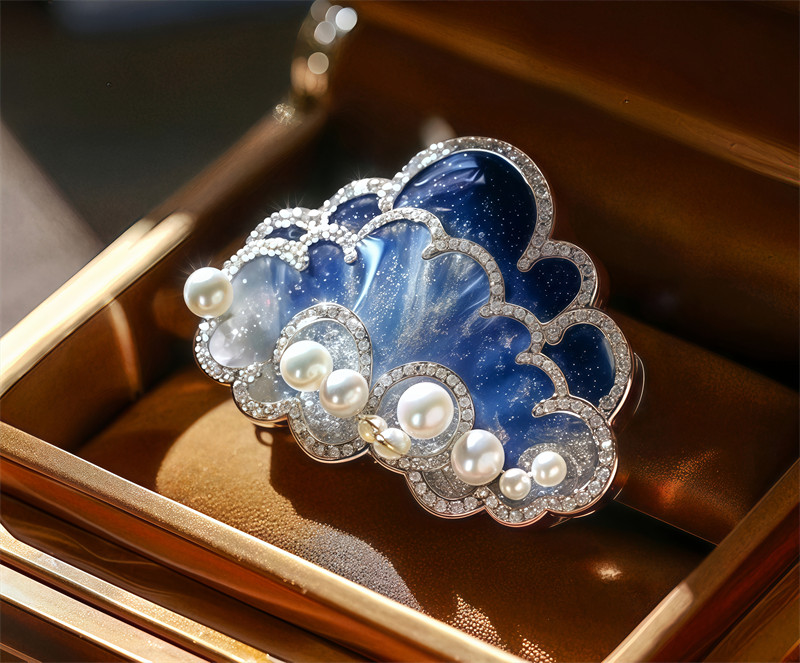 High quality Gradient Color Blue Cloud Brooch Natural Freshwater Pearl Brooch