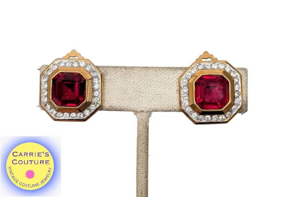Vintage 1980s Signed Lanvin Rhinestone Runway Couture Statement Clip Earrings