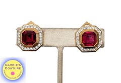 Vintage 1980s Signed Lanvin Rhinestone Runway Couture Statement Clip Earrings