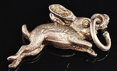 Sterling Silver Dashing Bunny Rabbit Charm Pendant Animal Cute 3D Vintage 925