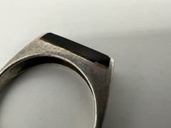 Vtg Sterling Silver Black Stone Ring Signed 925 MB? Minimalist Simple S7.5 Read
