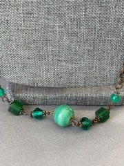 Antique Vintage Early Art Deco Czech Flapper Necklace Green Glass Beads Beaded