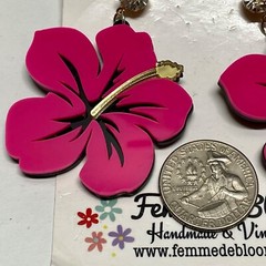 Hawaii Giant Hibiscus Pink Flower Earrings Femme De Bloom Large Acrylic Vintage