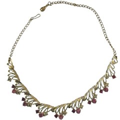 Vintage Coro Pink Rhinestone Necklace Gold Tone 1950s 1960s Pinecone Extender