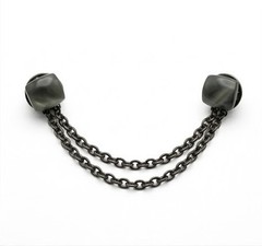 Vintage Double Chain Collar Bar Brooch with Grey Square Stone Ends