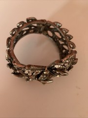 Vintage Blackened Silver Toned Butterfly Rhinestone Hinged Cuff Bracelet