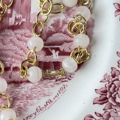 Vintage Glass Bead Necklace – Gold Tone Chain – 26” – Tassel Pendant – Boho Chic