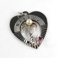 Vintage Crea Sterling Nassau Charm Pendant Faux Pearl Garnet Bahamas Palmtree