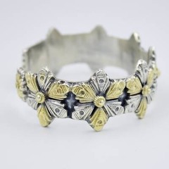 Vintage Handmade Dual Tone Etched Statement Cuff Bracelet in Sterling Silver