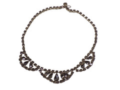 Vintage Weiss Choker Necklace Silver-tone Smoky Gray Rhinestones 14.5″ Hook