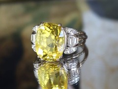 11.74Ct Ceylon Yellow Sapphire and 0.66Ct Diamond, 18k White Gold Ring