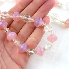 Vintage Crystal Opaline Faceted Glass Beaded Necklace 30″