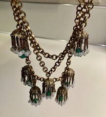 RARE EARLY MIRIAM HASKELL MULTI STRAND FESTOON NECKLACE GRIPOIX JADE GLASS DROPS