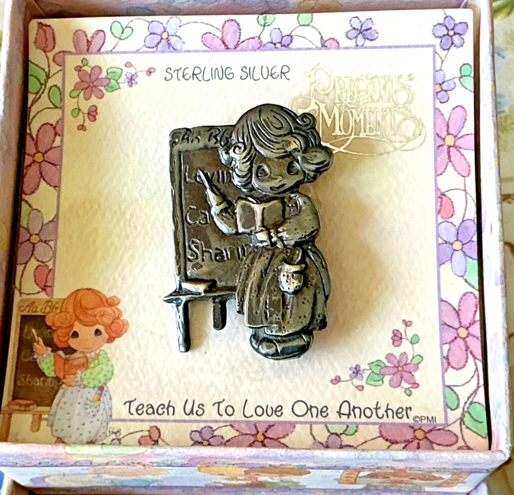 PMI Sterling Silver 925 Vintage Teacher Brooch Pin Precious Moments Original Box