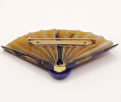 Purple Hue Art Paper Fan Brooch Pin Artist Signed Acrylic Glaze Origami Style
