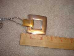 Vintage LR Lady Remington 2″ Silver Gold Square Pin/Pendant Silver Tone Necklace