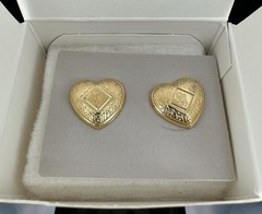 Avon Textured Heart Goldtone Earrings g Monogram Initial Valentine Pierced Vtg