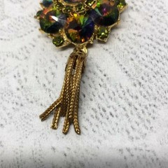Vintage signed Edlee peacock dazzling crystal pendant dressy costume glam