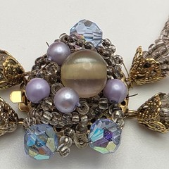 Vintage Lavender Faux Pearl Crystal Lucite 10 Strand Waterfall Necklace 21 In