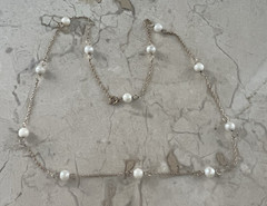 Vintage 14K Yellow Gold & Genuine Pearl Station Necklace 17 1/2″ Long