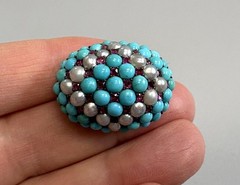 Antique Genuine Turquoise Pearl Ruby Gold or Filled Vintage Dome Oval Brooch Pin