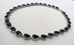 PRONG-SET SAPPHIRE BLUE PEAR SHAPED GLASS SILVER RHODIUM PLATED CLASSIC NECKLACE