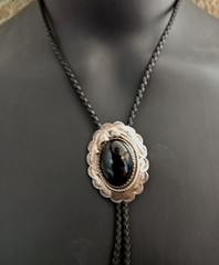 Western Bolo Tie Black Onyx Sterling Silver Cowboy Cowgirl Statement Handmade