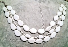 Vintage Chunky White Acrylic Bead Layered Necklace Multi Strand Statement 16″