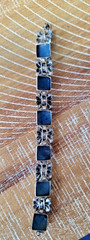 Antique Silver Cabbage Rose and Blue Link Bracelet