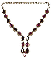 Red Pink Marquise Shape Rhinestone Gold Tone Necklace Negligee Lariat Vtg