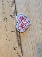Vintage Austrian Enamel Folk Art heart Brooch White Red Gold