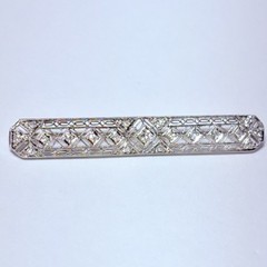 Art Deco 800 Platinum 0.24ctw Old European Diamond 53mm Bar Brooch Pin 4.4g