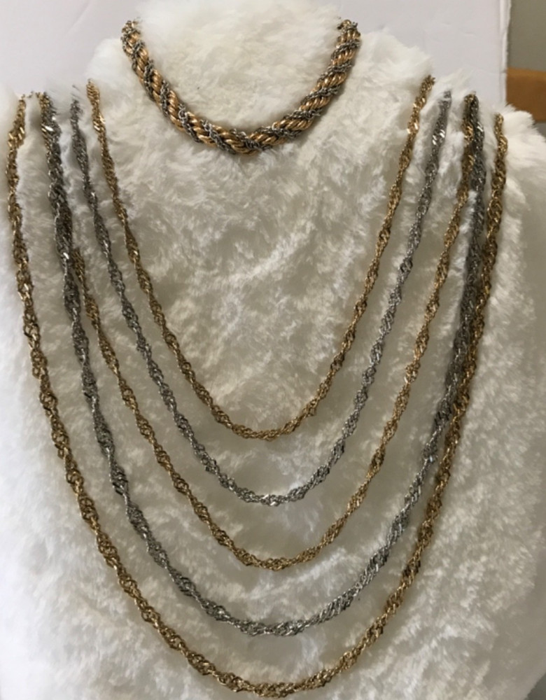 Vintage Multi-strand Gold Silver Tone Twisted Necklace 24” Bracelet 8” Statement