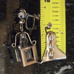 Vintage Silver Tone Lantern Cage Dangle Screw Back Earrings Bell Charm Figural