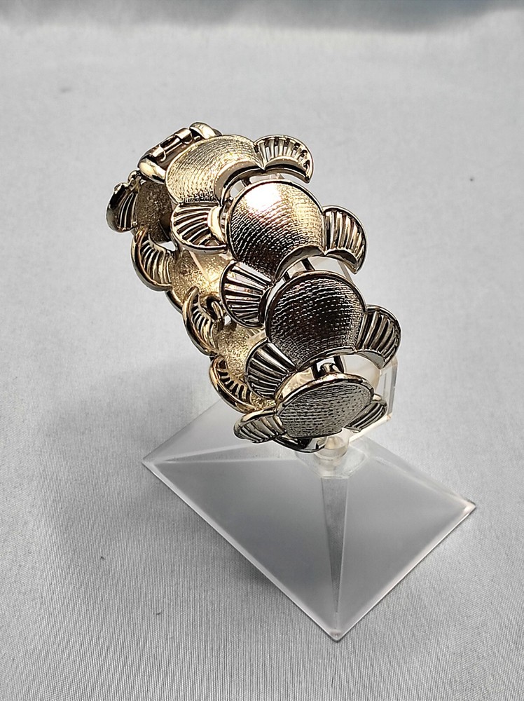 Vintage 1940’s Coro Panel Link Wide Bracelet Silver Tone Art Deco Style