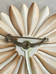 Vintage 60s Brooch Enameled Daisy Flower Cream Burnt Orange 4.25”