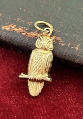 Vintage Owl Charm Necklace Pendant Brass Metal Stamping Charm Vintage Jewelry
