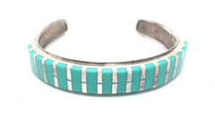 Vintage Sterling Silver Turquoise Southwest Style Channel Set Cuff Bracelet