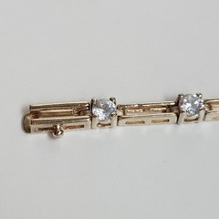 Vintage Gold Tone Sterling Silver CZ Open Chain Link Bracelet 7″